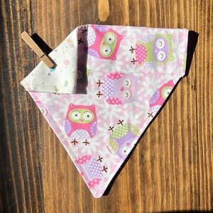 Handmade - Reversible Pet Bandana - Slips Over Collar - M - Owls/Splatter